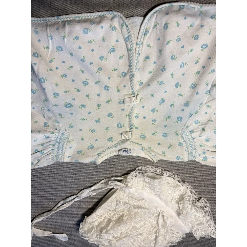 Vintage Carter's Baby Floral Smocked Cardigan and Lace Bonnet Set 6/12 M 1980s